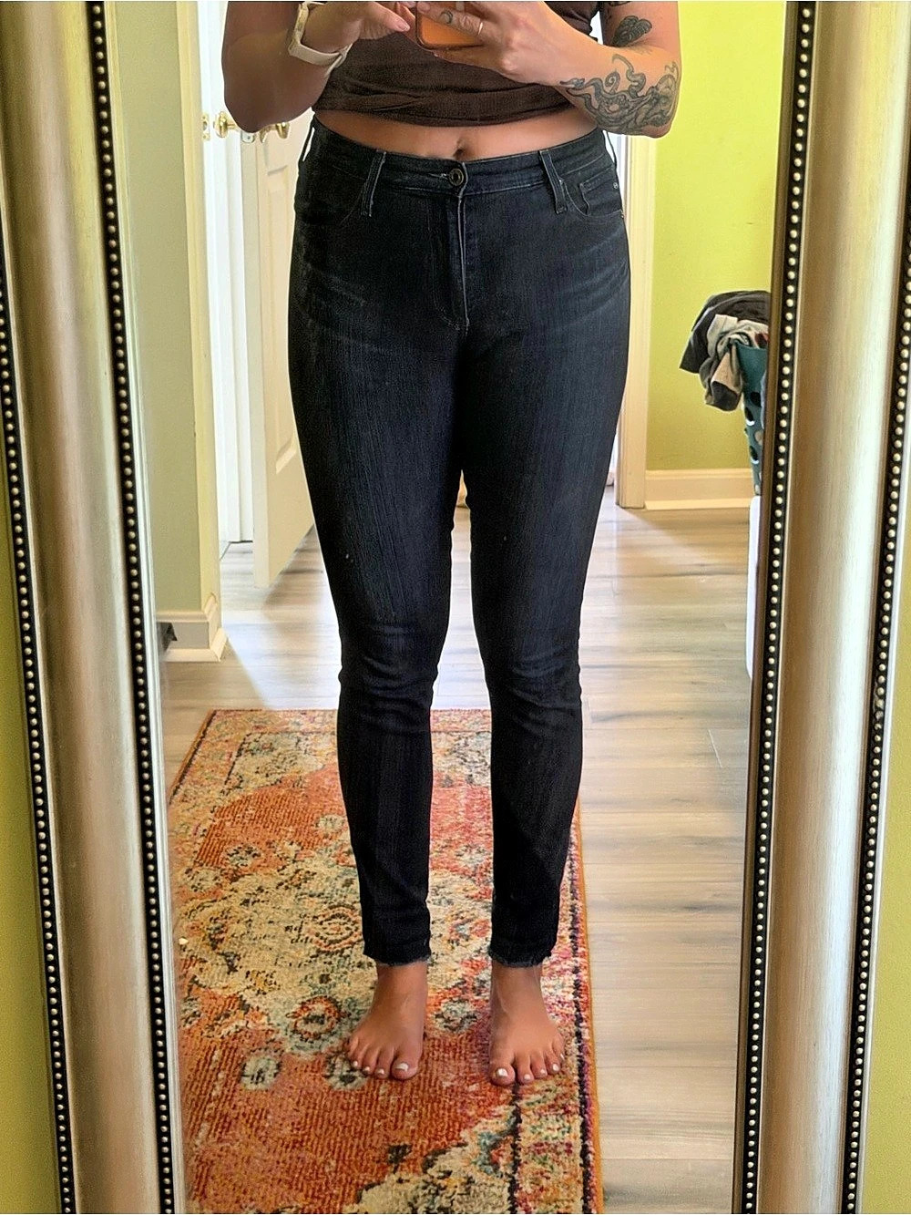 Agolde The Farrah Skinny Jeans Black Waist 28R Raw hem